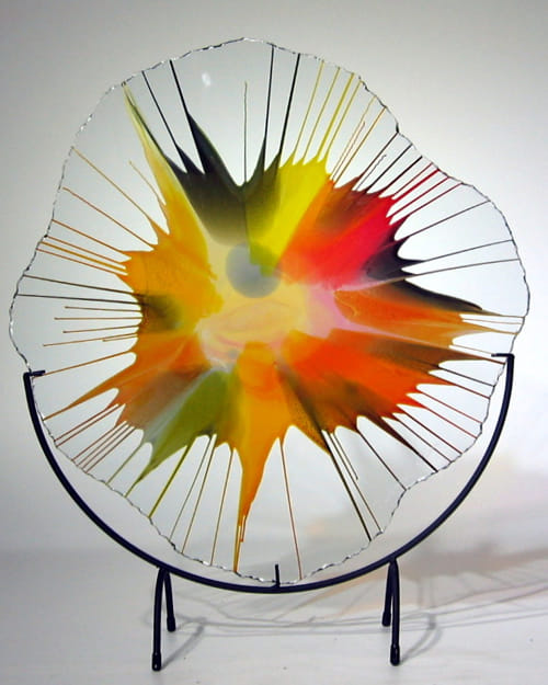 DD18-023 Energy Web Amber, Orange, Yellow, Pea Green, Black $295 at Hunter Wolff Gallery